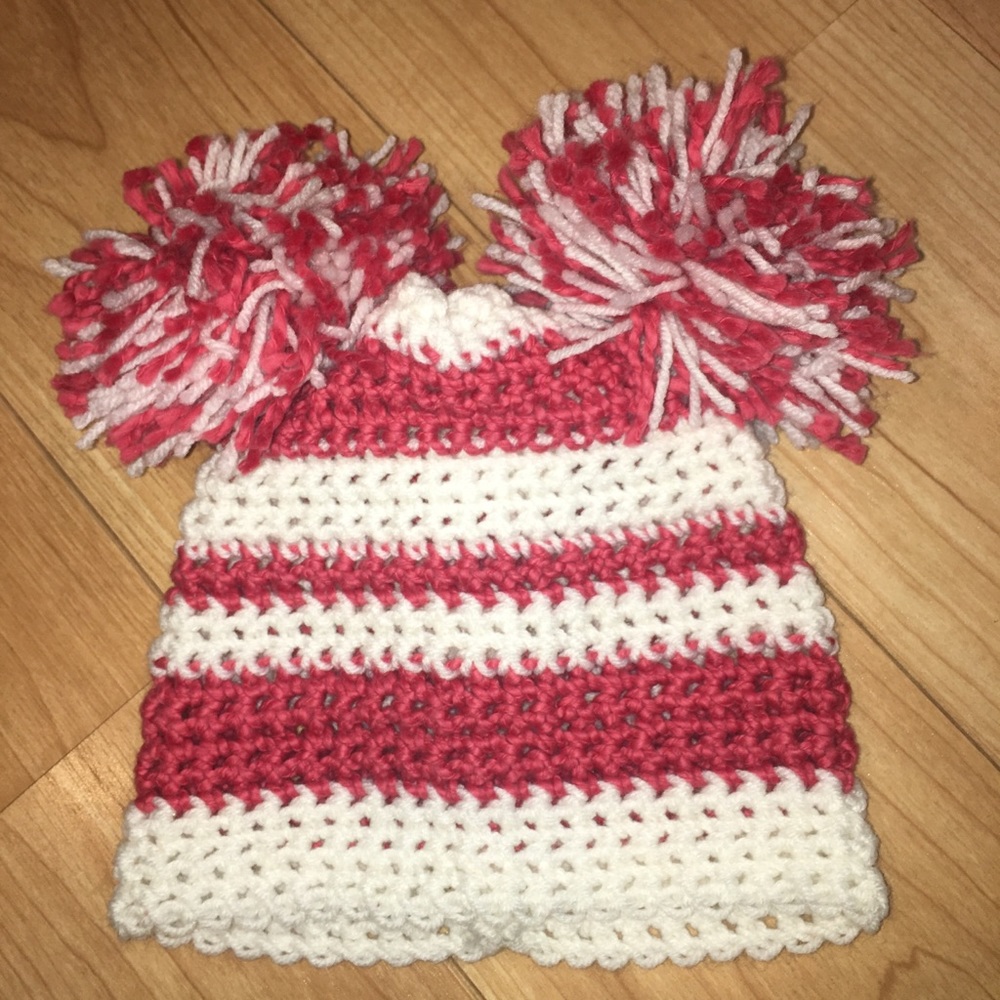 Hand made crochet winter hat with 2 pom poms
